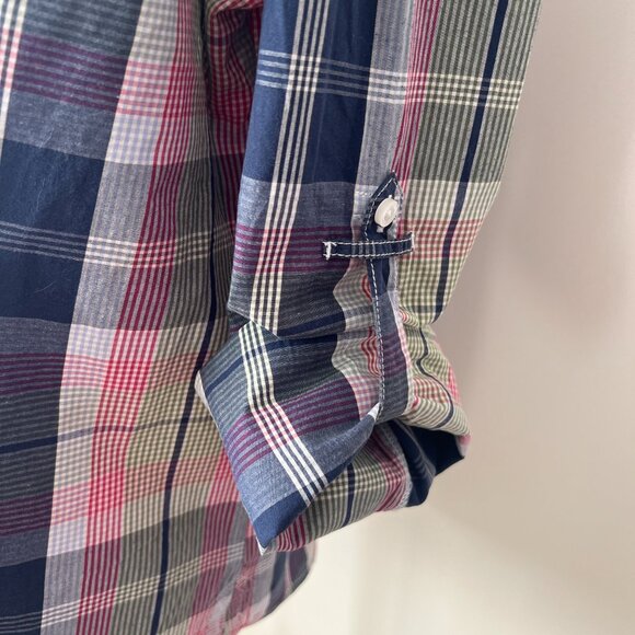 🌈 Tommy Hilfiger Blue Pink & Green Plaid/Stripe Cotton Button-Down Versatile XL - Picture 2 of 10